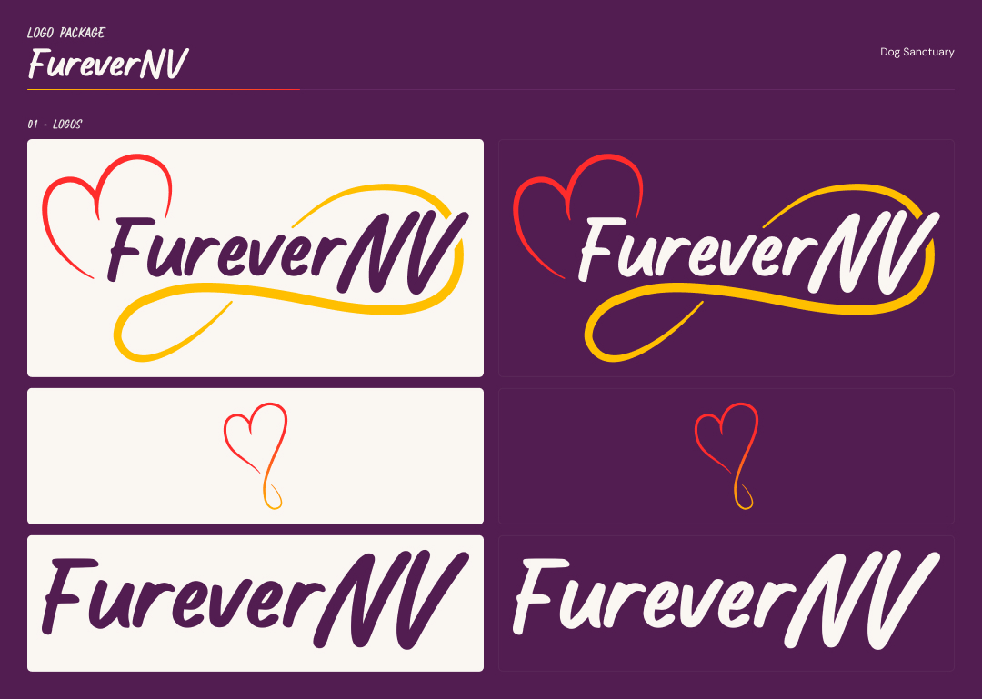 FureverNV logo and brand guide showing the infinity-wrapped wordmark and heart mark